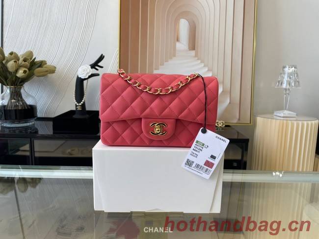 Chanel mini Classic Flap Bag Original Sheepskin Leather A1116 Watermelon red&Gold-Tone Metal