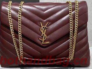 SAINT LAURENT Loulou Monogram medium quilted leather shoulder bag 74558 Wine Gold Hardware