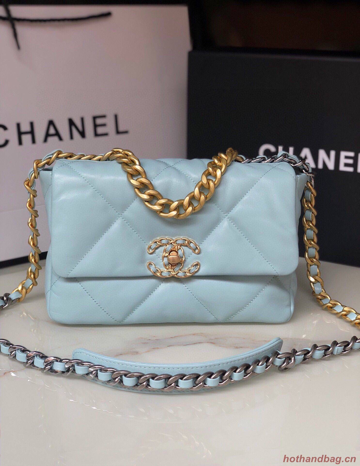 CHANEL Original Lambskin 19 Flap Bag AS1160 AS1161 light Blue