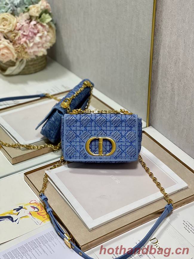 SMALL DIOR CARO BAG Macrocannage Tweed Embroidery M9241 BLUE