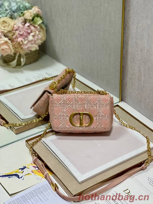 SMALL DIOR CARO BAG Macrocannage Tweed Embroidery M9241 PINK