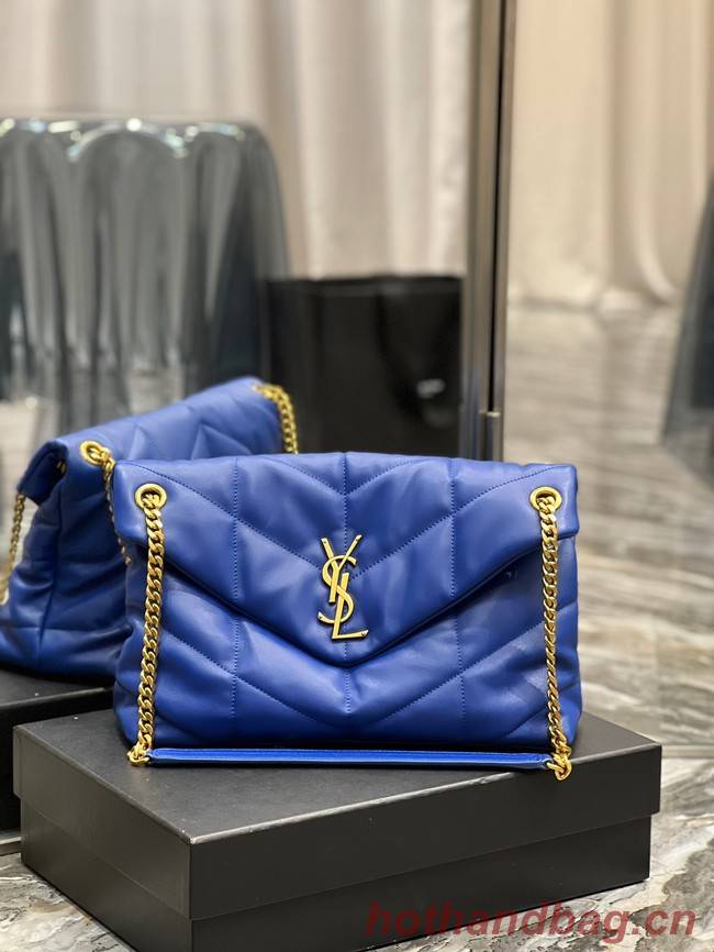 Yves Saint Laurent LOULOU PUFFER MEDIUM BAG IN QUILTED CRINKLED MATTE LEATHER Y577475 Electro optic blue