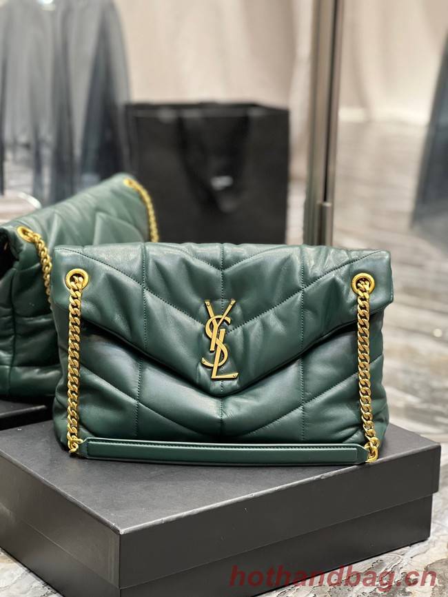 Yves Saint Laurent LOULOU PUFFER MEDIUM BAG IN QUILTED CRINKLED MATTE LEATHER Y577475 blackish green