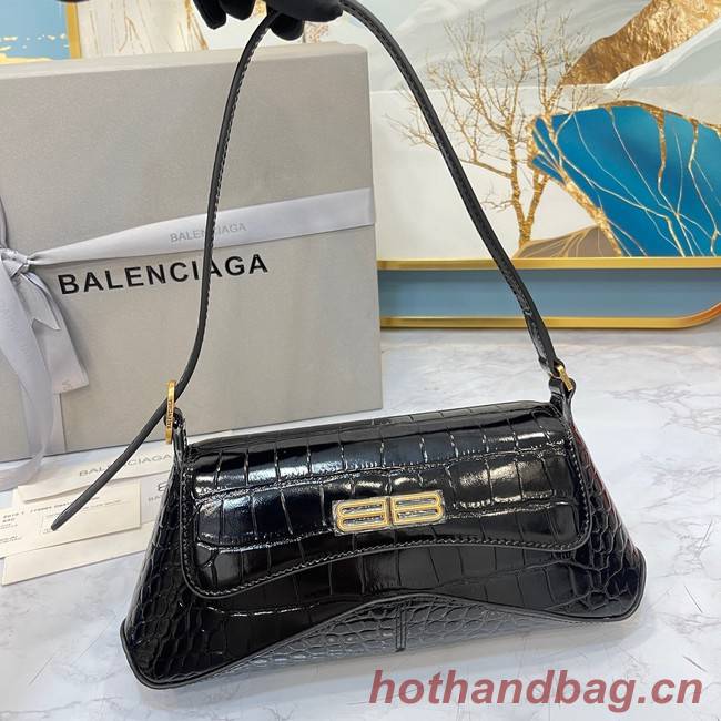 Balenciaga LINDSAY CROCODILE EMBOSSED SMALL SHOULDER BAG WITH STRAP 6009 black