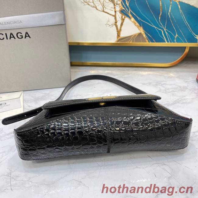 Balenciaga LINDSAY CROCODILE EMBOSSED SMALL SHOULDER BAG WITH STRAP 6009 black