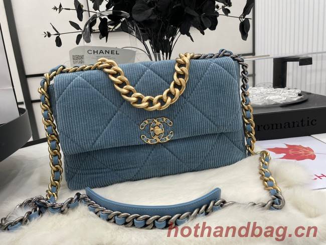 CHANEL 19 HANDBAG Corduroy AS1160&AS1161 Light Blue