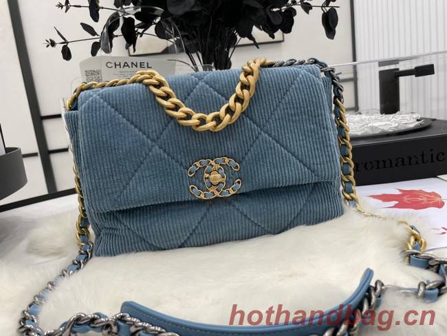 CHANEL 19 HANDBAG Corduroy AS1160&AS1161 Light Blue