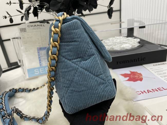 CHANEL 19 HANDBAG Corduroy AS1160&AS1161 Light Blue