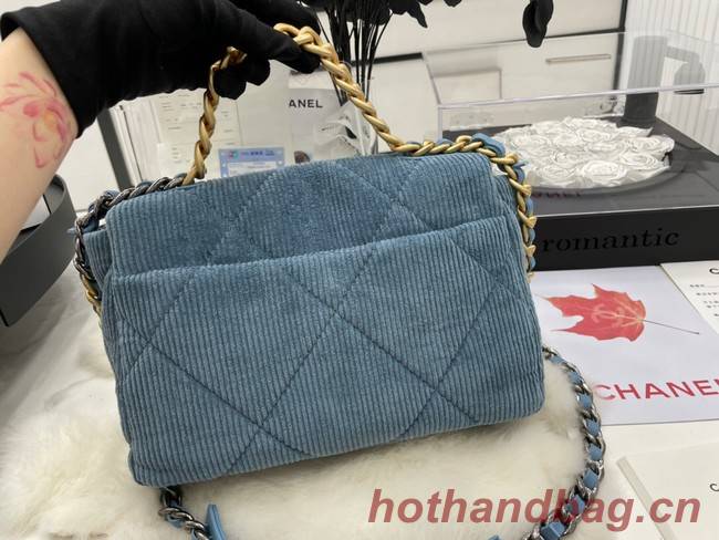 CHANEL 19 HANDBAG Corduroy AS1160&AS1161 Light Blue