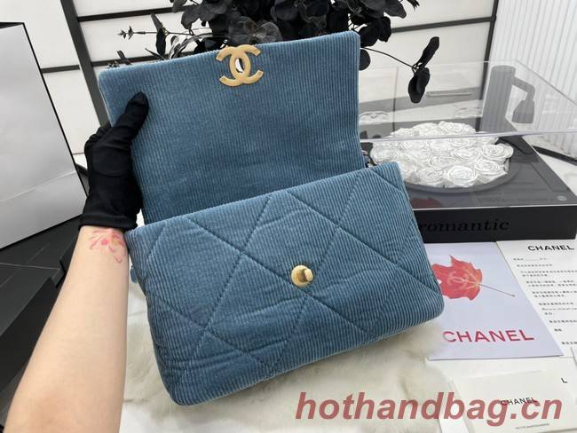 CHANEL 19 HANDBAG Corduroy AS1160&AS1161 Light Blue