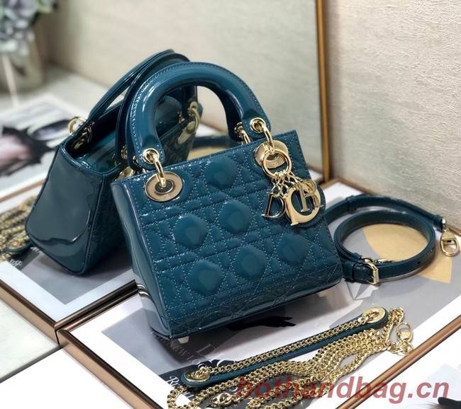 MINI LADY DIOR BAG Patent Cannage Calfskin M0505O Blue