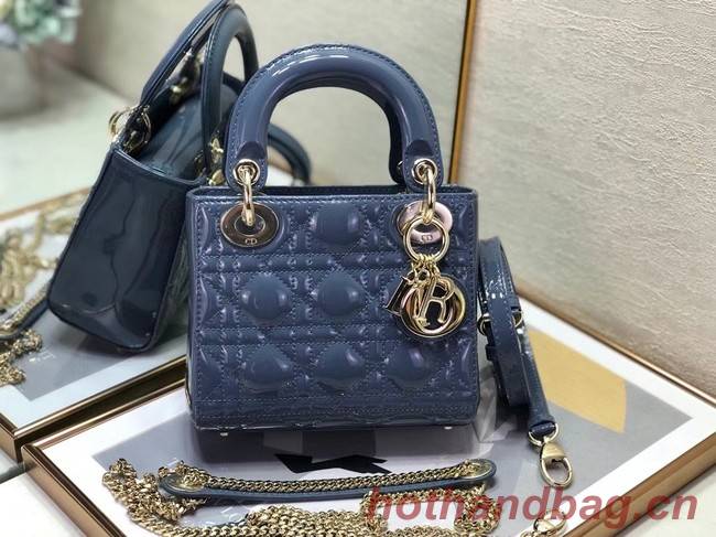 MINI LADY DIOR BAG Patent Cannage Calfskin M0505O Royal Blue