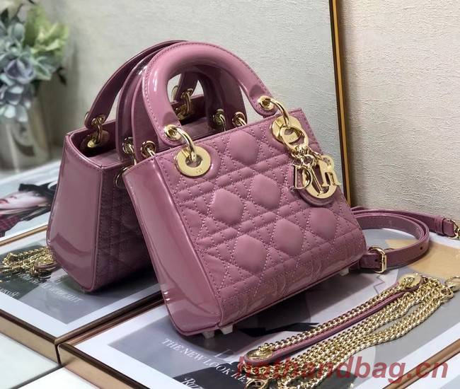 MINI LADY DIOR BAG Patent Cannage Calfskin M0505O pink