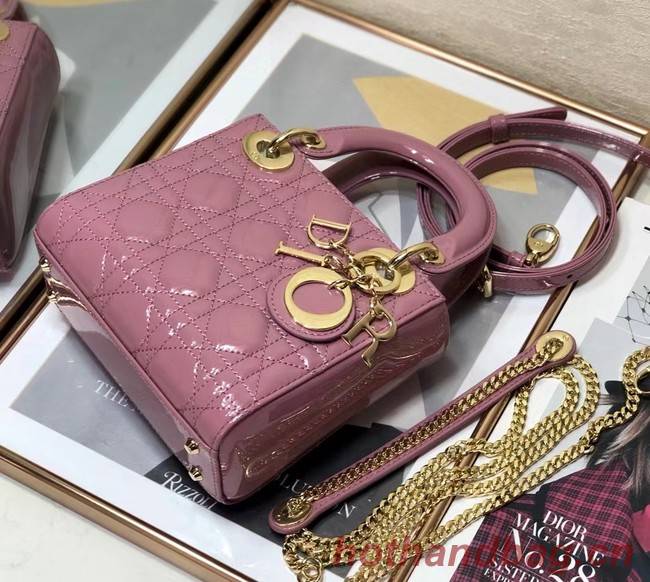 MINI LADY DIOR BAG Patent Cannage Calfskin M0505O pink