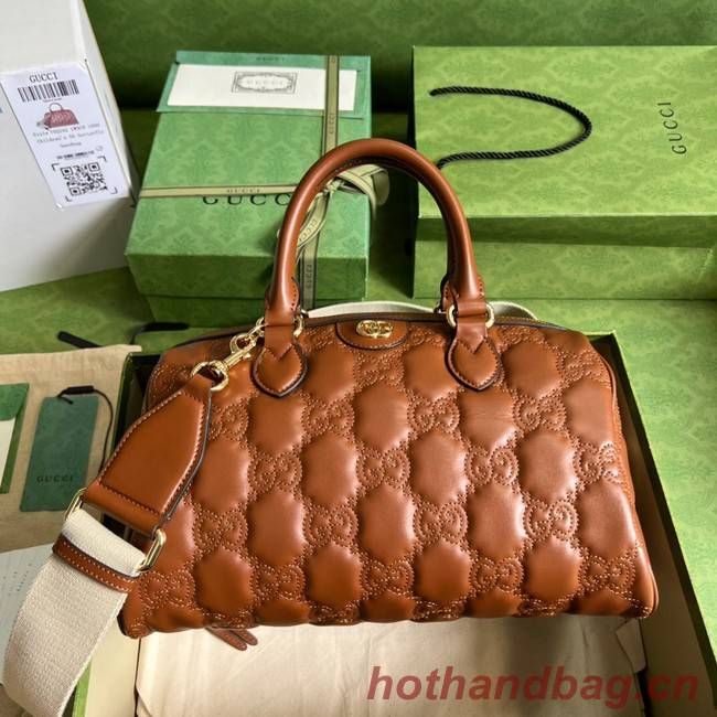 Gucci GG Matelasse leather top handle bag 702242 Light brown