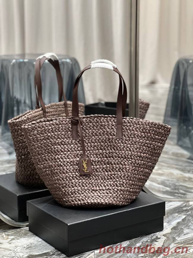 SAINT LAURENT PANIER MEDIUM BAG IN RAFFIA 693242 Coffee