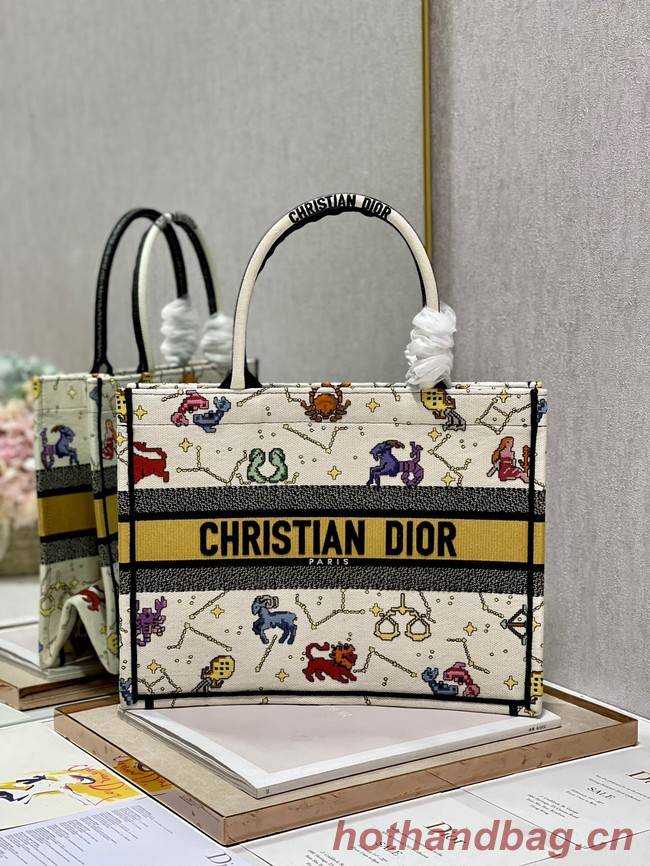 MEDIUM DIOR BOOK TOTE Latte Multicolor Dior Pixel Zodiac Embroidery M1296ZRUV