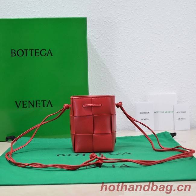 Bottega Veneta Mini intreccio leather crossbody bucket bag 680217 red