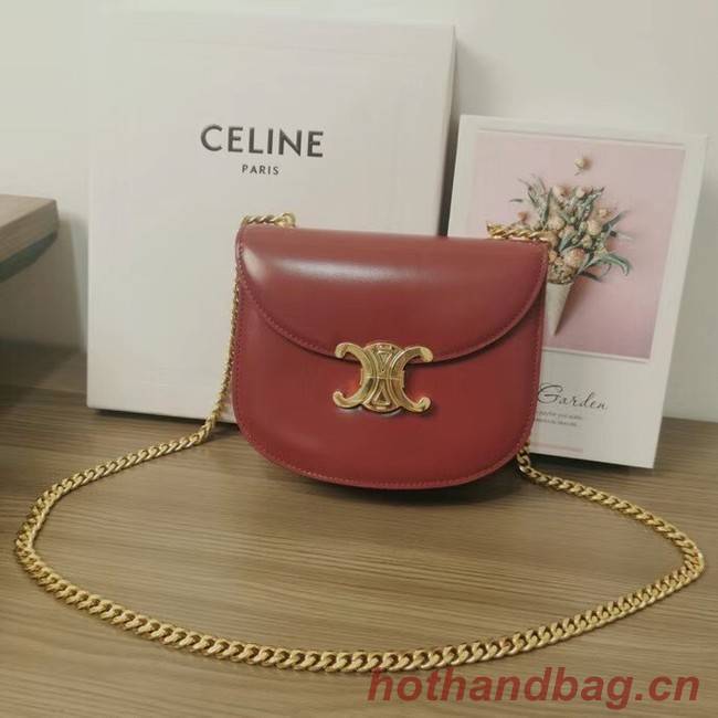 Celine TEEN CHAIN BESACE TRIOMPHE IN SHINY CALFSKIN 110973 CARMIN