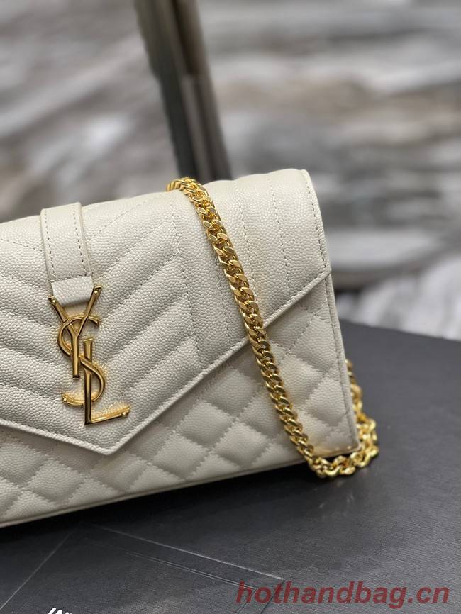 SAINT LAURENT MONOGRAM CHAIN WALLET IN MIX MATELASSE GRAIN DE POUDRE EMBOSSED LEATHER 620280 BEIGE&GOLD