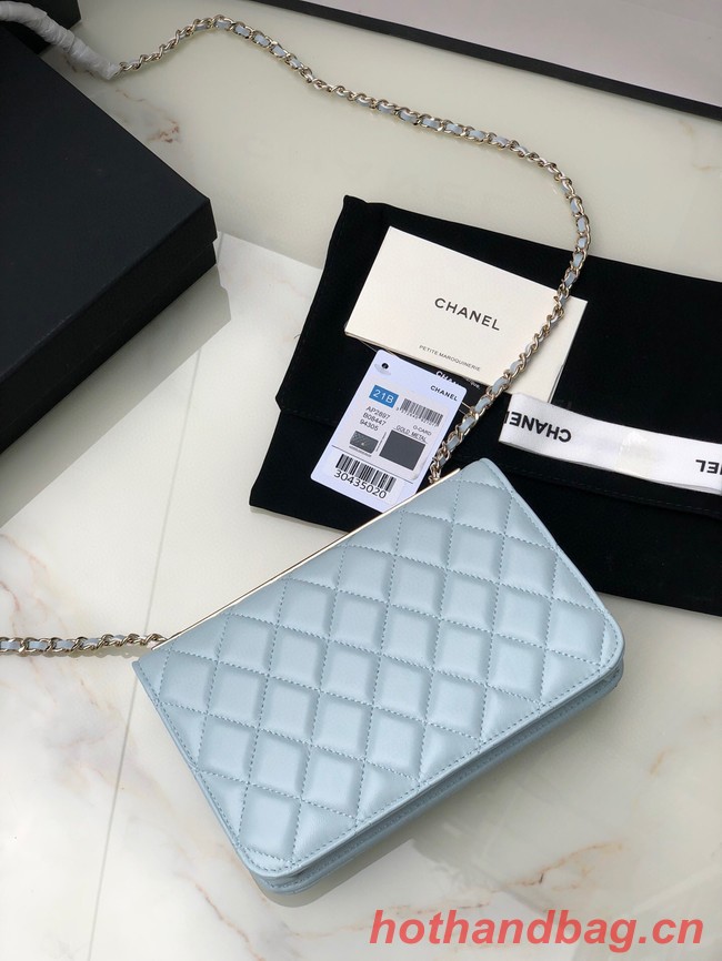 CHANEL WALLET ON CHAIN Lambskin & light Gold-Tone Metal 80892 light blue