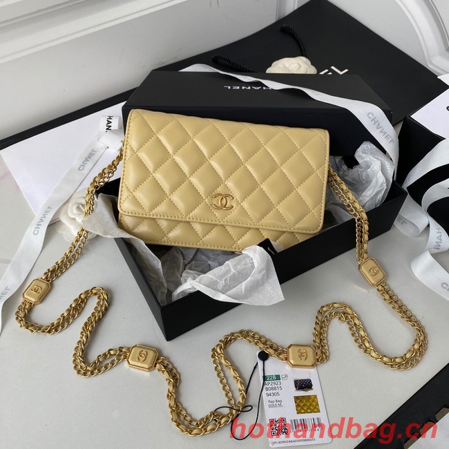 CHANEL WALLET ON CHAIN Lambskin & Gold-Tone Metal AP2923 light yellow