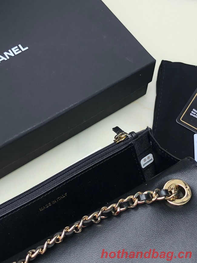 CHANEL WALLET ON CHAIN Lambskin & light Gold-Tone Metal 80892 black