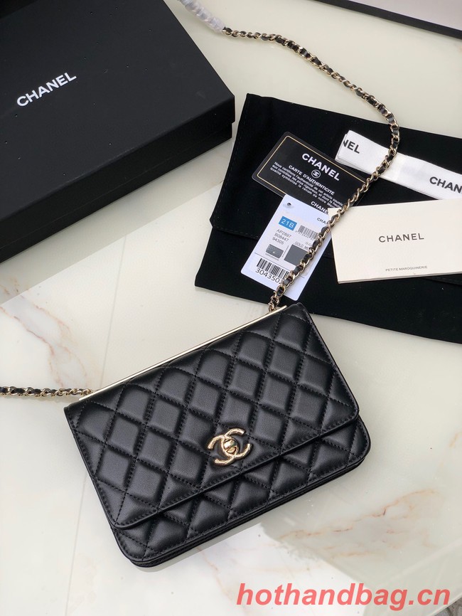 CHANEL WALLET ON CHAIN Lambskin & light Gold-Tone Metal 80892 black