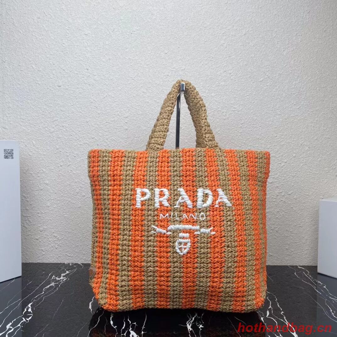 Prada Raffia tote bag 1NE229 orange