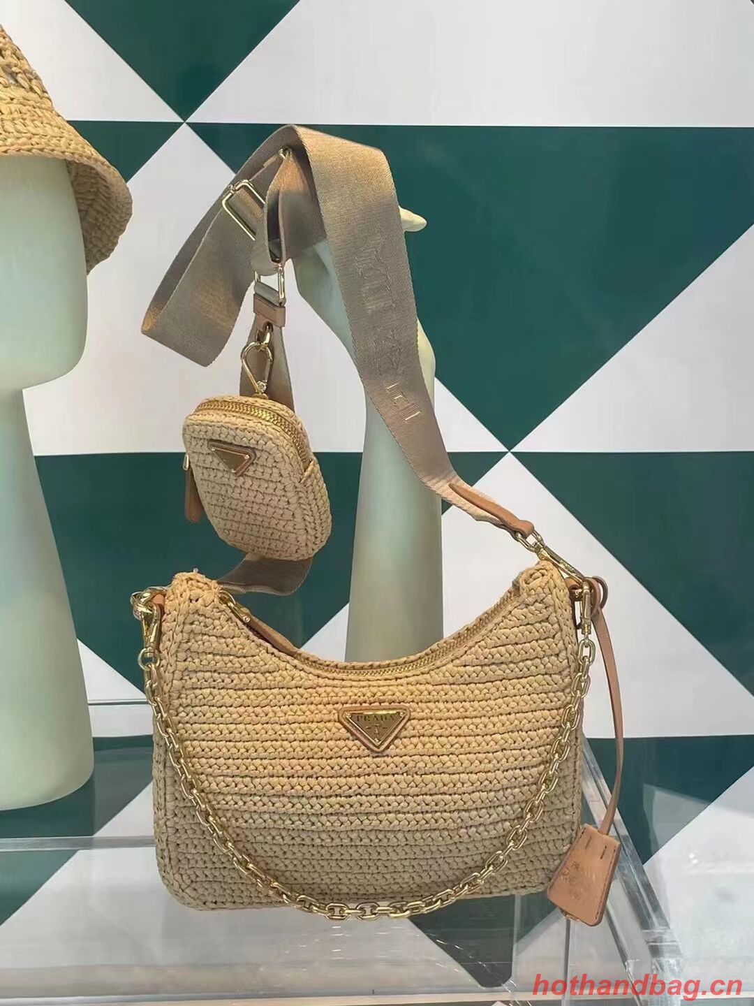 Prada Re-Edition 2005 raffia bag 1BH204 tan