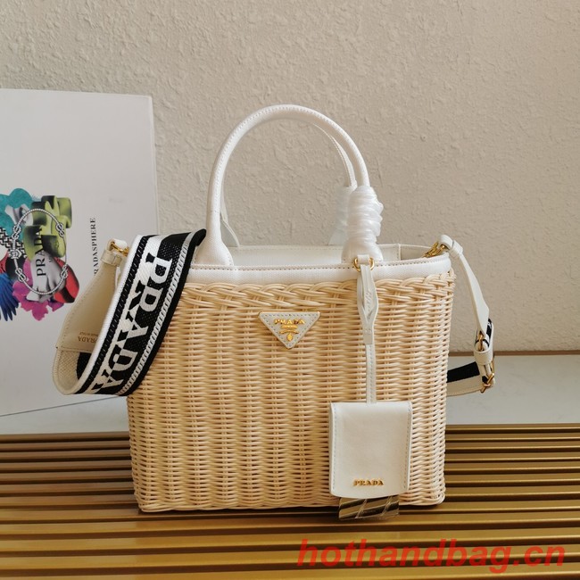 Prada Raffia tote bag 1BG835 white