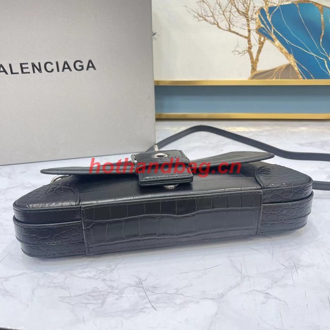 Balenciaga LINDSAY CROCODILE EMBOSSED SHOULDER BAG WITH STRAP 6088 black