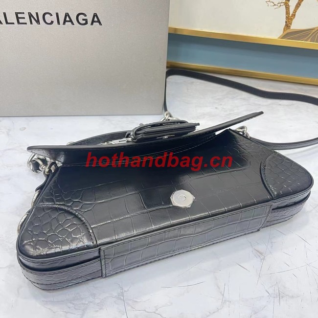 Balenciaga LINDSAY CROCODILE EMBOSSED SHOULDER BAG WITH STRAP 6088 black