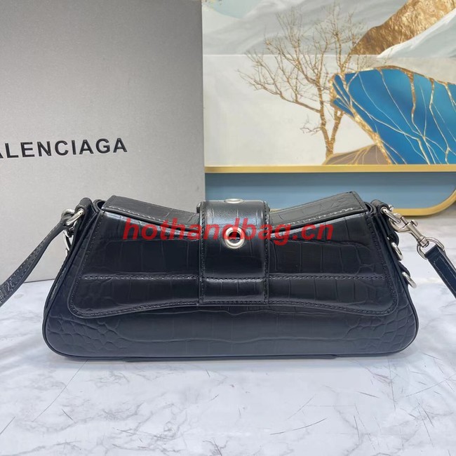 Balenciaga LINDSAY CROCODILE EMBOSSED SHOULDER BAG WITH STRAP 6088 black