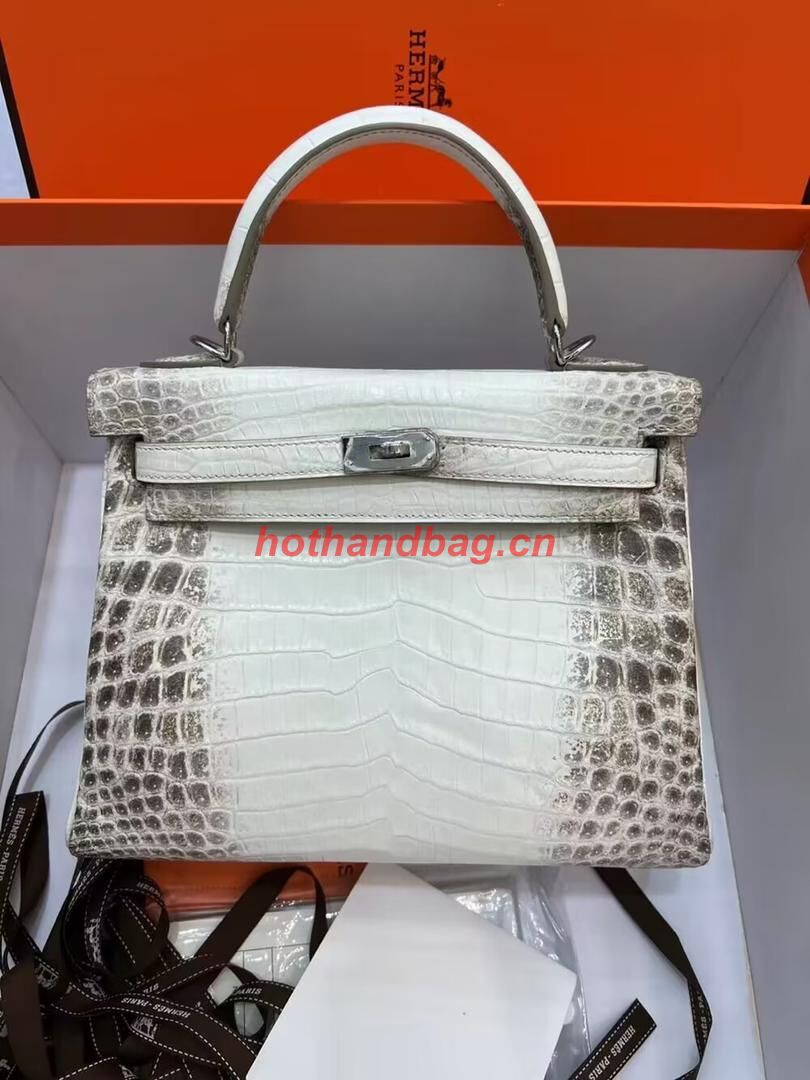 Hermes Kelly 25CM Original South African Nile Crocodile Leather Bag KL25 White&Gray