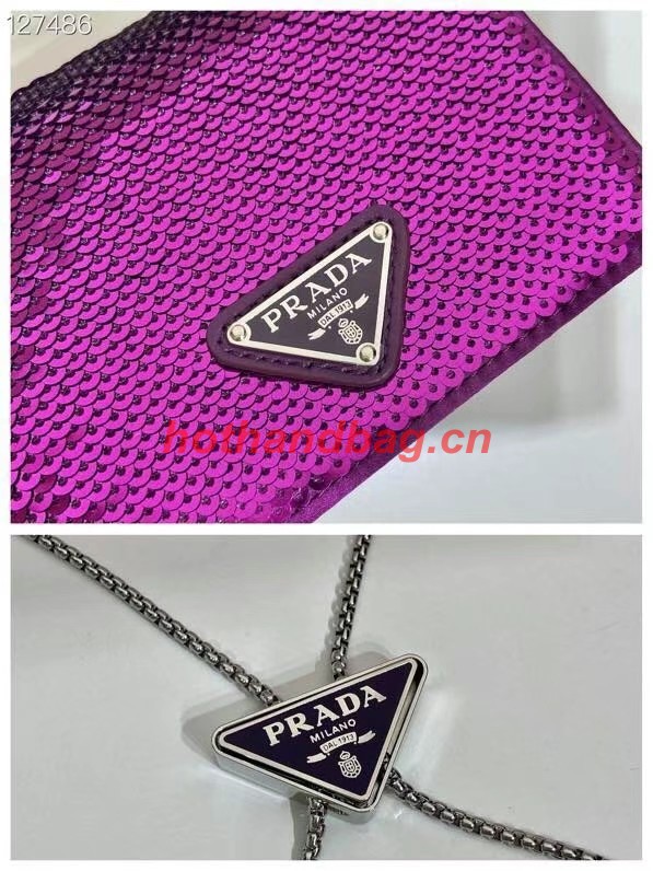 Prada Crystal-studded card holder with shoulder strap 1MR024 Purplish