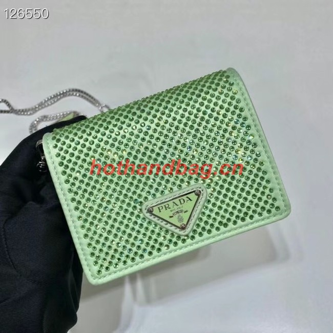 Prada Crystal-studded card holder with shoulder strap 1MR024 green