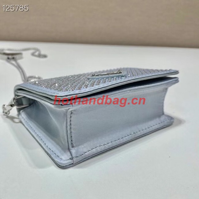 Prada Crystal-studded card holder with shoulder strap 1MR024 silver