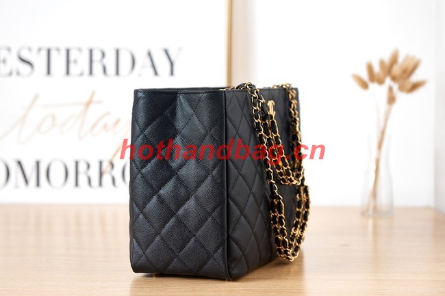 CHANEL Grained Calfskin & Gold-Tone Metal SHOPPING BAG AS3583 black