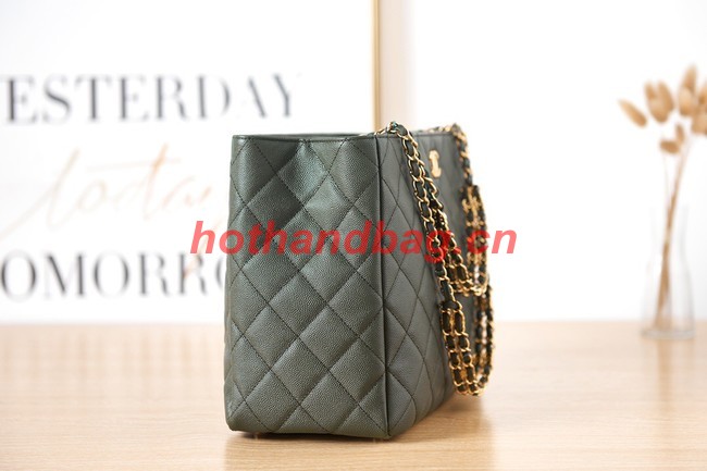 CHANEL Grained Calfskin & Gold-Tone Metal SHOPPING BAG AS3583 blackish green