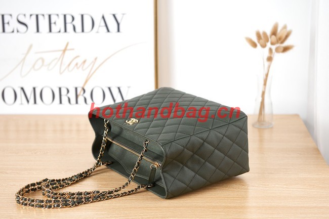 CHANEL Grained Calfskin & Gold-Tone Metal SHOPPING BAG AS3583 blackish green