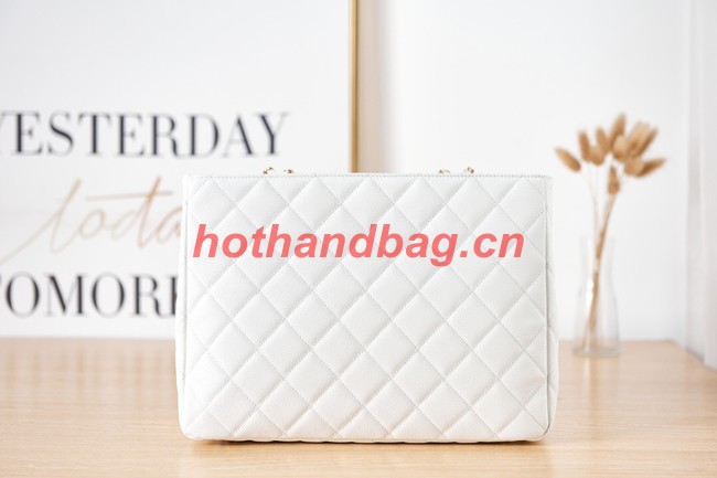 CHANEL Grained Calfskin & Gold-Tone Metal SHOPPING BAG AS3583 white