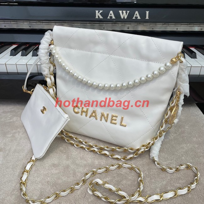 CHANEL MINI 22 HANDBAG  Metallic Calfskin & gold Metal AS3989 WHITE