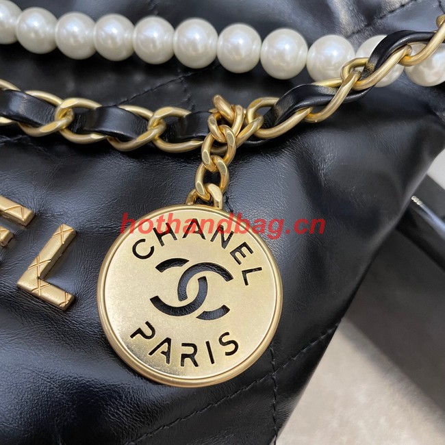 CHANEL MINI 22 HANDBAG Metallic Calfskin & gold Metal AS3989 Coffee