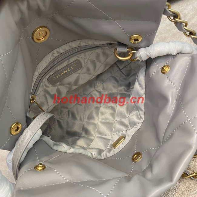 CHANEL MINI 22 HANDBAG Metallic Calfskin & gold Metal AS3989 gray