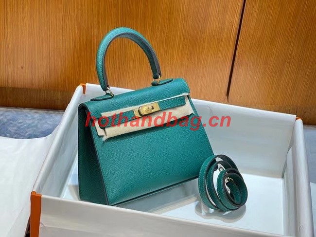 Hermes Kelly 20cm Shoulder Bags Epsom KL2750 Lake green&gold