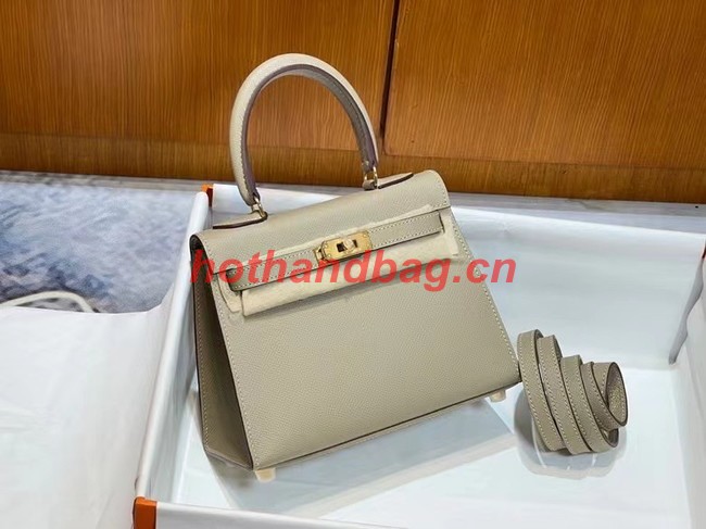 Hermes Kelly 20cm Shoulder Bags Epsom KL2750 Pearl grey&gold