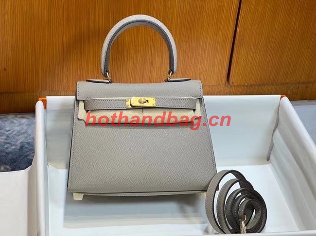 Hermes Kelly 20cm Shoulder Bags Epsom KL2750 light gray&gold