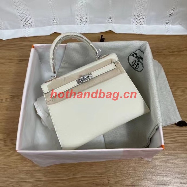 Hermes Kelly 25cm Shoulder Bags Epsom KL2755 white&silver-Tone Metal