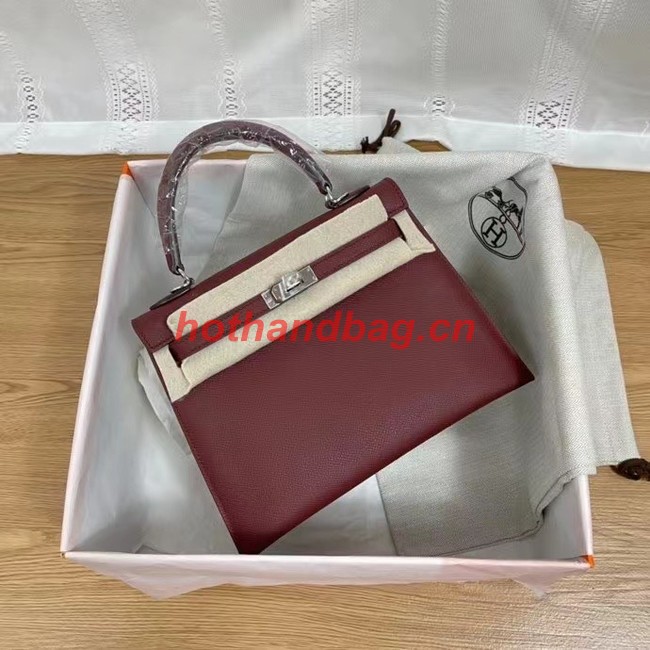 Hermes Kelly 25cm Shoulder Bags Epsom KL2755 Burgundy&silver-Tone Metal